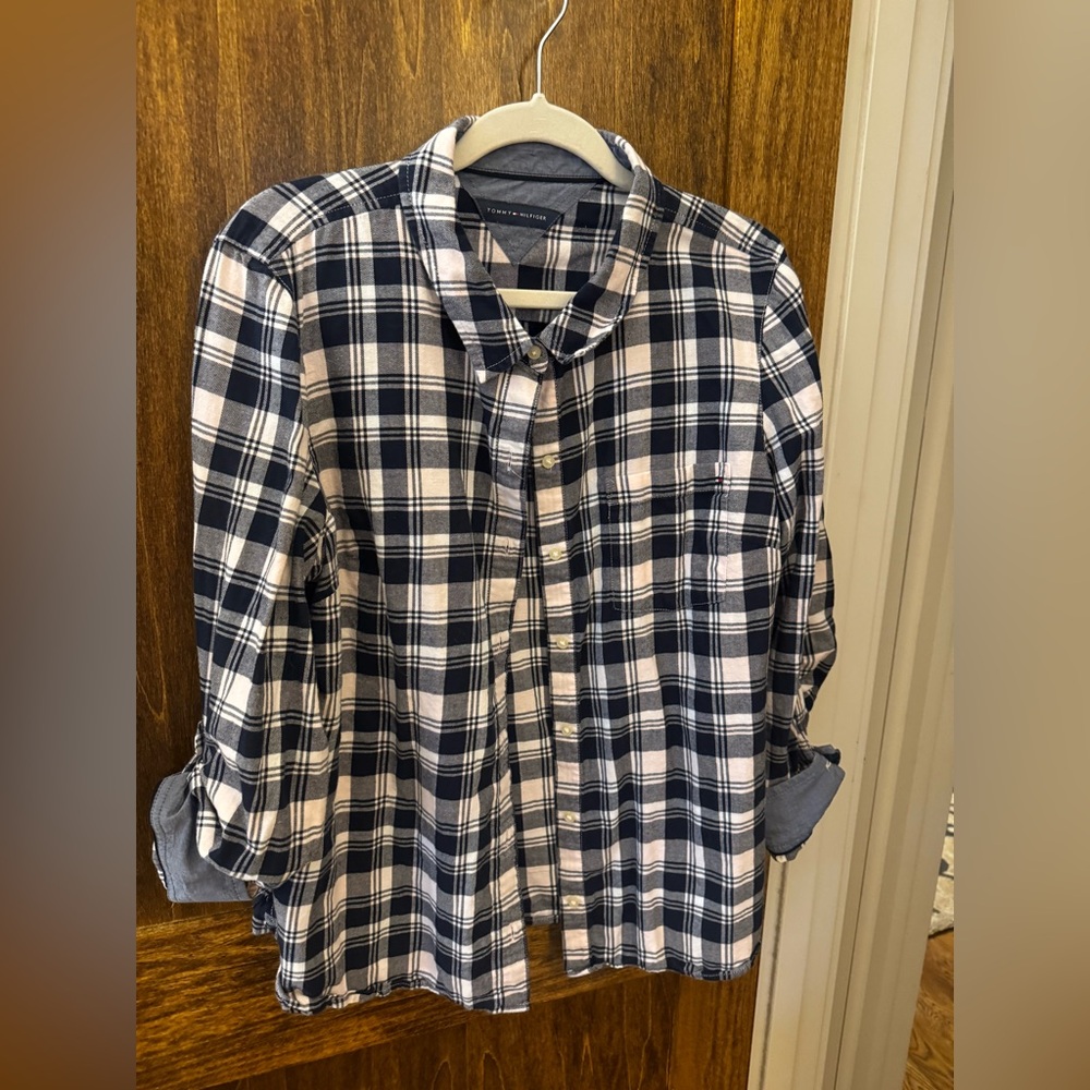Tommy Hilfiger Navy and White Plaid Shirt